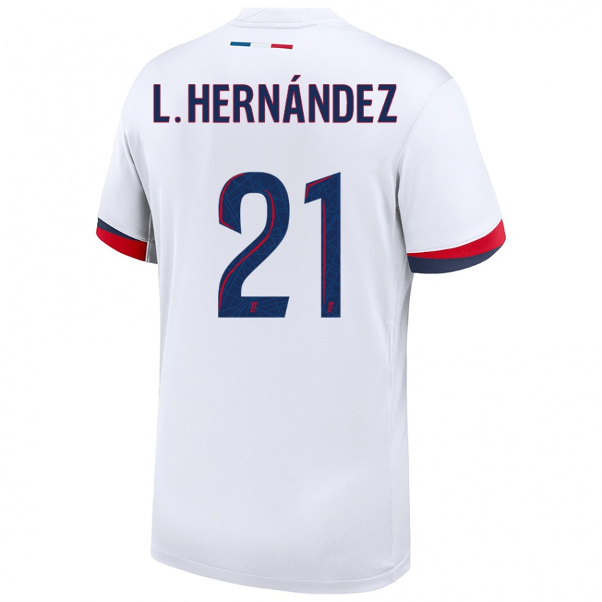 Enfant Maillot Lucas Hernandez #21 Blanc Bleu Rouge Tenues Extérieur 2024/25 T-Shirt Belgique