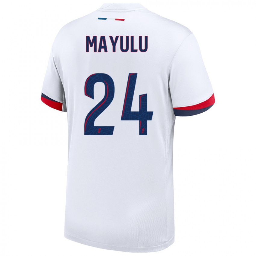 Enfant Maillot Senny Mayulu #24 Blanc Bleu Rouge Tenues Extérieur 2024/25 T-Shirt Belgique