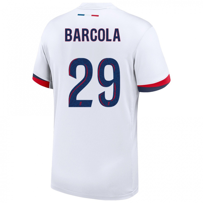 Enfant Maillot Bradley Barcola #29 Blanc Bleu Rouge Tenues Extérieur 2024/25 T-Shirt Belgique