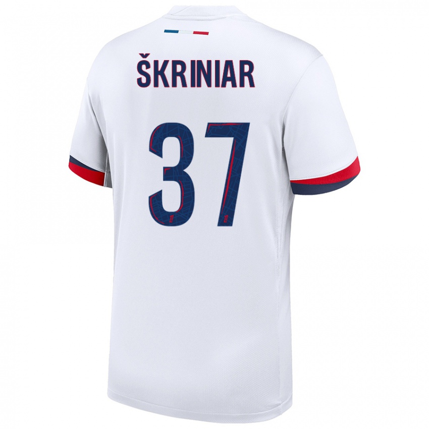 Enfant Maillot Milan Skriniar #37 Blanc Bleu Rouge Tenues Extérieur 2024/25 T-Shirt Belgique