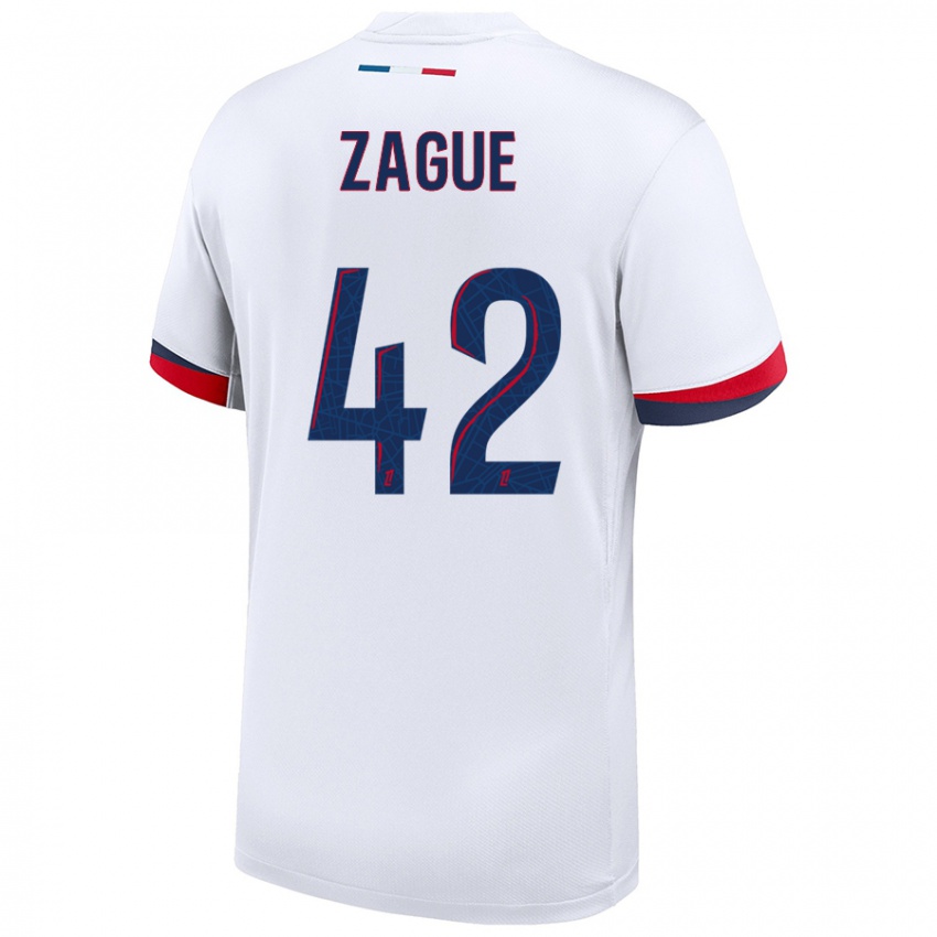 Enfant Maillot Yoram Zague #42 Blanc Bleu Rouge Tenues Extérieur 2024/25 T-Shirt Belgique