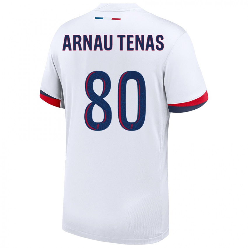 Enfant Maillot Arnau Tenas #80 Blanc Bleu Rouge Tenues Extérieur 2024/25 T-Shirt Belgique