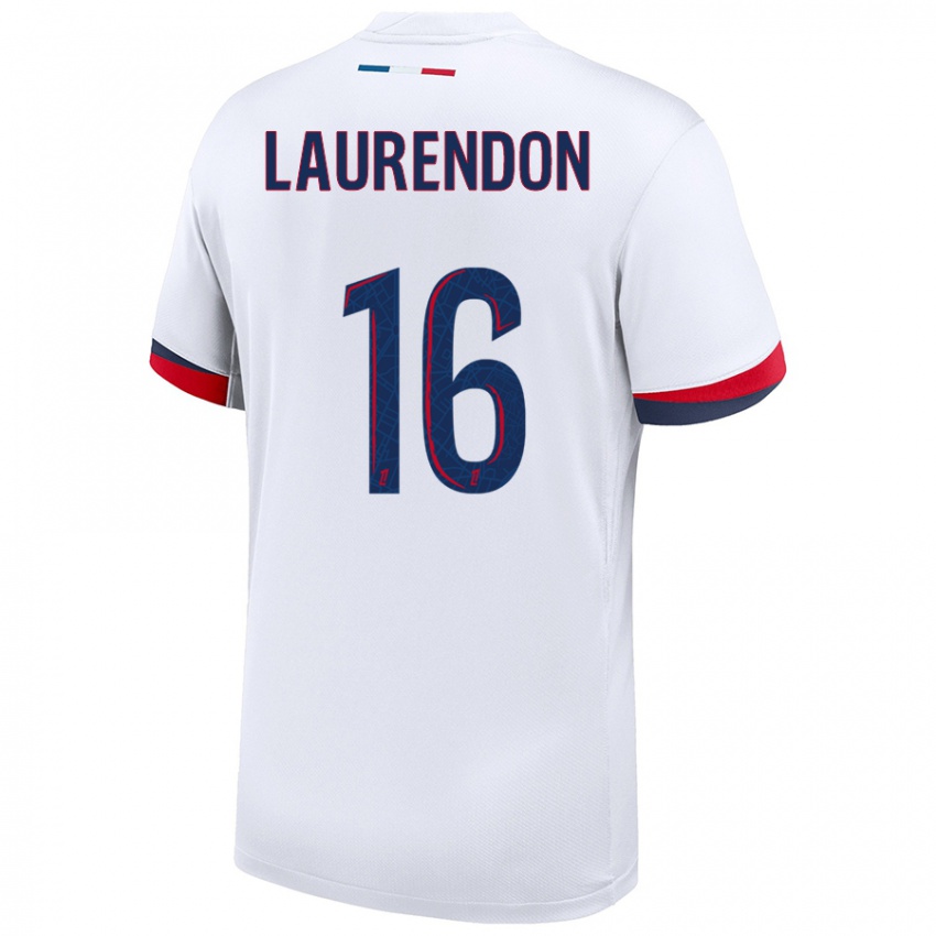 Enfant Maillot Bilal Laurendon #16 Blanc Bleu Rouge Tenues Extérieur 2024/25 T-Shirt Belgique