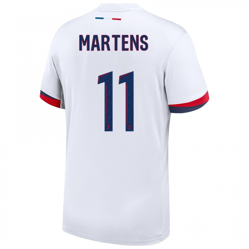 Enfant Maillot Lieke Martens #11 Blanc Bleu Rouge Tenues Extérieur 2024/25 T-Shirt Belgique