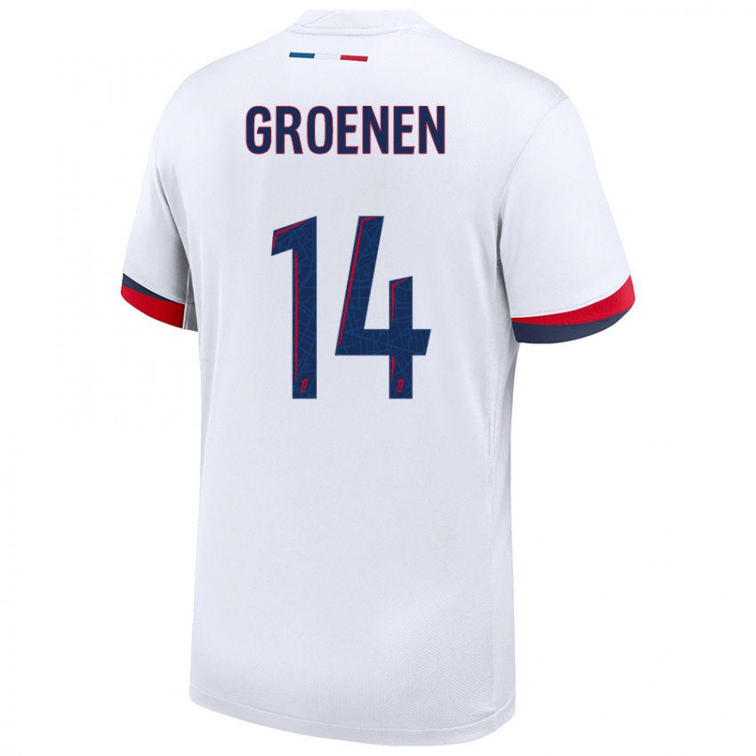 Enfant Maillot Jackie Groenen #14 Blanc Bleu Rouge Tenues Extérieur 2024/25 T-Shirt Belgique