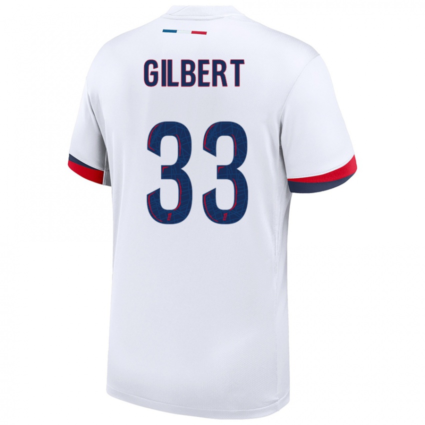 Enfant Maillot Tara Elimbi Gilbert #33 Blanc Bleu Rouge Tenues Extérieur 2024/25 T-Shirt Belgique