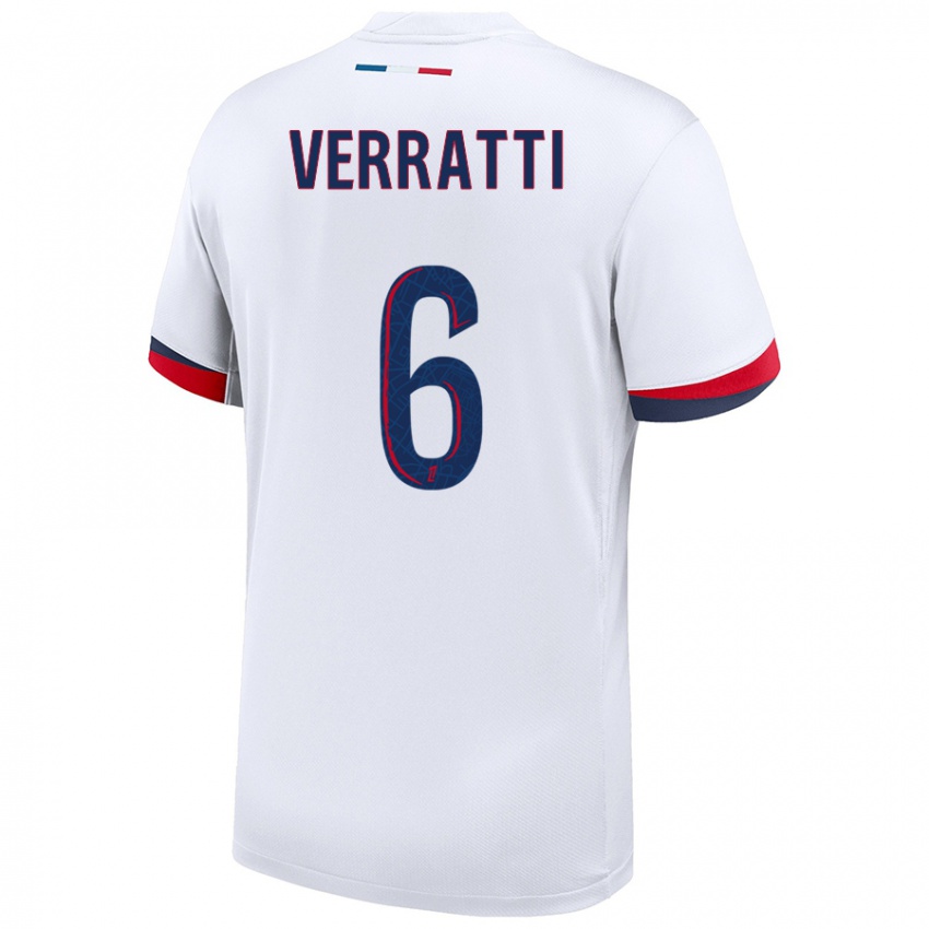 Kinderen Marco Verratti #6 Wit Blauw Rood Uitshirt Uittenue 2024/25 T-Shirt België