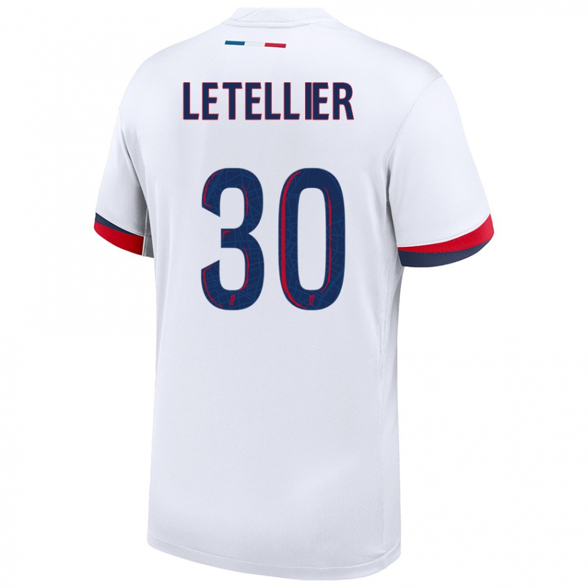 Enfant Maillot Alexandre Letellier #30 Blanc Bleu Rouge Tenues Extérieur 2024/25 T-Shirt Belgique