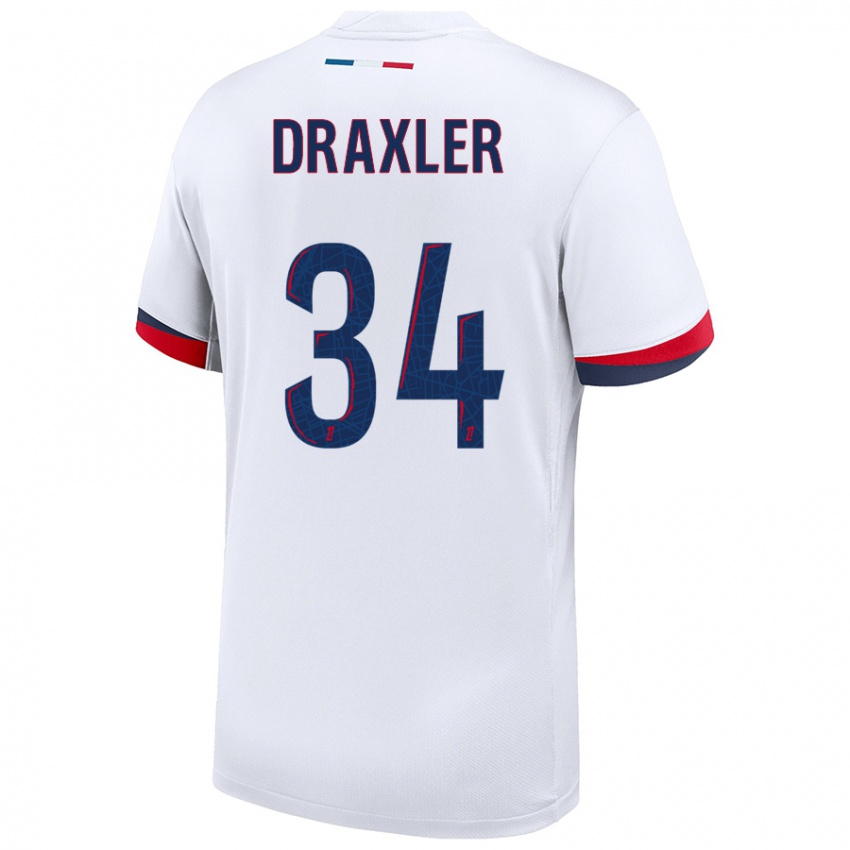 Enfant Maillot Julian Draxler #34 Blanc Bleu Rouge Tenues Extérieur 2024/25 T-Shirt Belgique