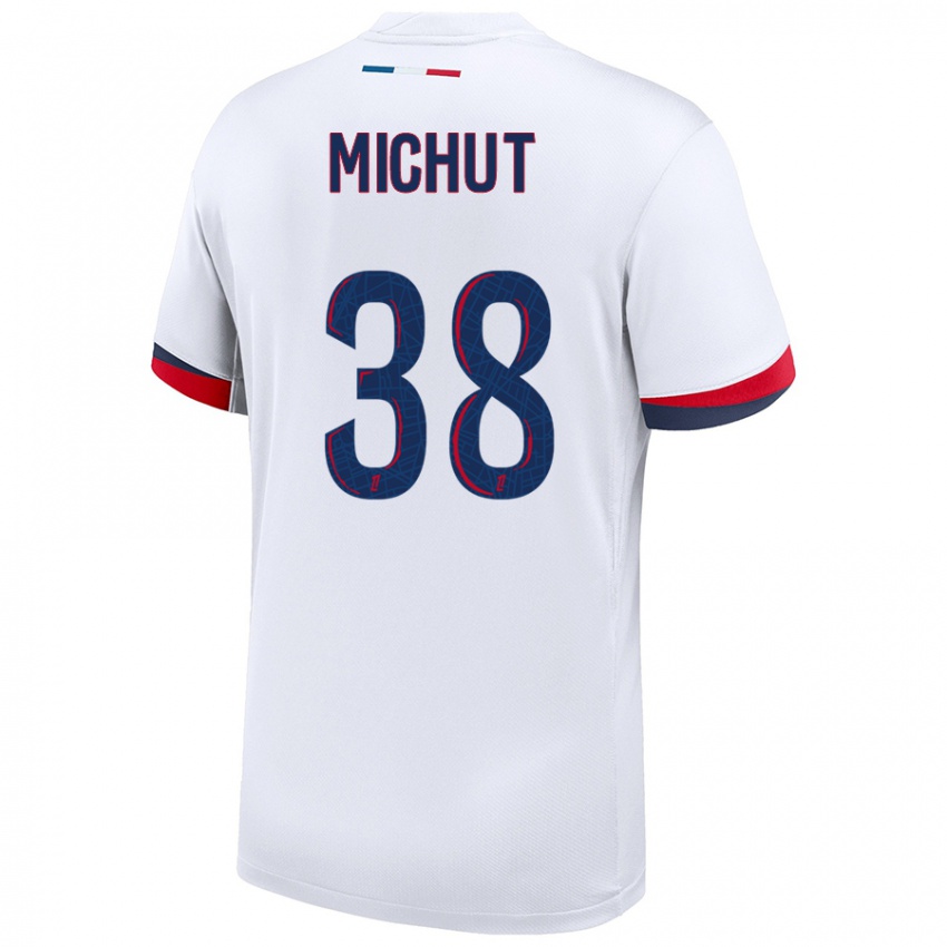 Enfant Maillot Edouard Michut #38 Blanc Bleu Rouge Tenues Extérieur 2024/25 T-Shirt Belgique