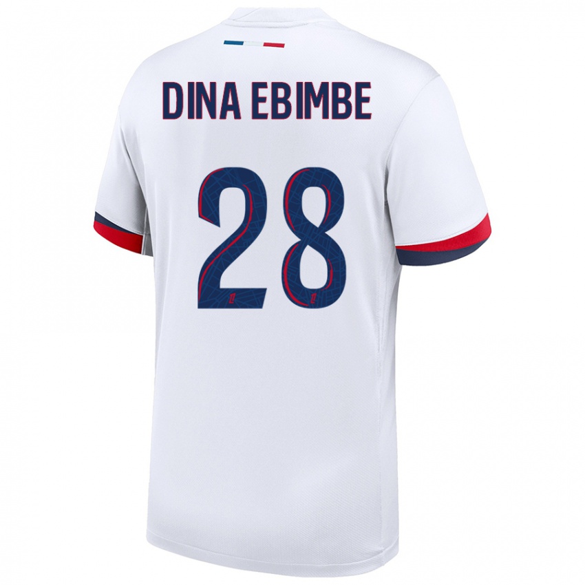 Enfant Maillot Eric Junior Dina Ebimbe #28 Blanc Bleu Rouge Tenues Extérieur 2024/25 T-Shirt Belgique