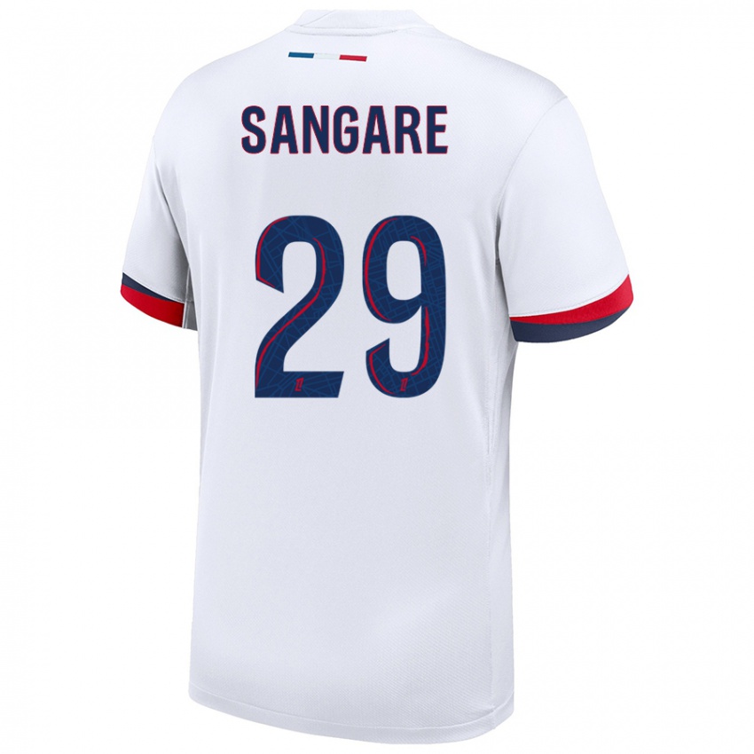 Enfant Maillot Hawa Sangare #29 Blanc Bleu Rouge Tenues Extérieur 2024/25 T-Shirt Belgique