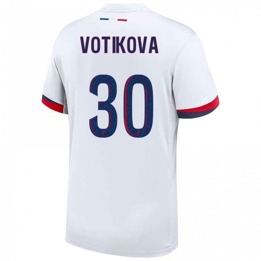 Enfant Maillot Barbora Votikova #30 Blanc Bleu Rouge Tenues Extérieur 2024/25 T-Shirt Belgique