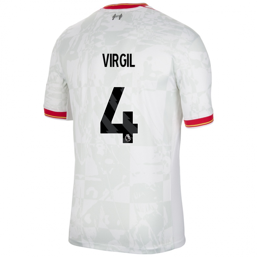 Kinder Virgil Van Dijk #4 Weiß Rot Schwarz Ausweichtrikot Trikot 2024/25 T-Shirt Belgien