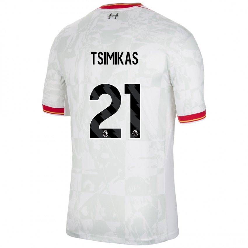 Kinderen Konstantinos Tsimikas #21 Wit Rood Zwart Thuisshirt Derde Tenue 2024/25 T-Shirt België