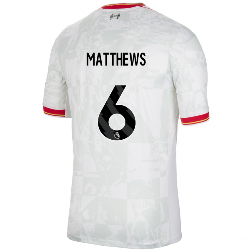 Kinderen Jasmine Matthews #6 Wit Rood Zwart Thuisshirt Derde Tenue 2024/25 T-Shirt België