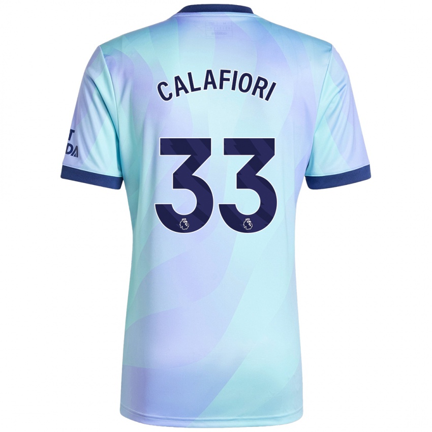 Enfant Maillot Riccardo Calafiori #33 Aqua Troisieme 2024/25 T-Shirt Belgique