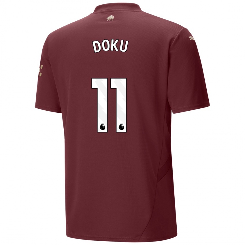 Kinderen Jérémy Doku #11 Kastanjebruin Thuisshirt Derde Tenue 2024/25 T-Shirt België