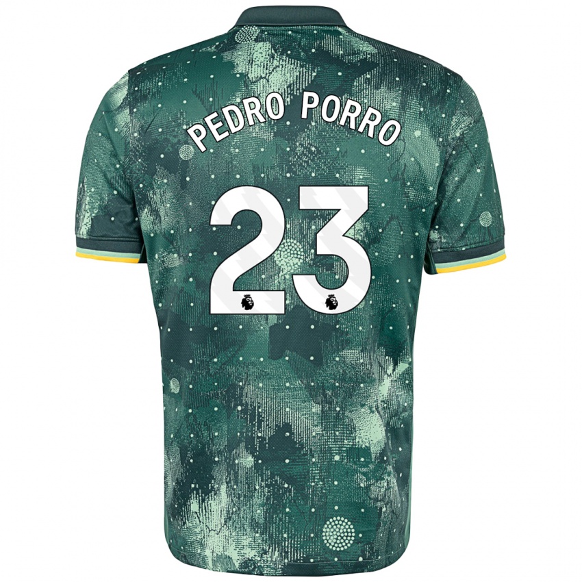 Kinderen Pedro Porro #23 Muntgroen Thuisshirt Derde Tenue 2024/25 T-Shirt België