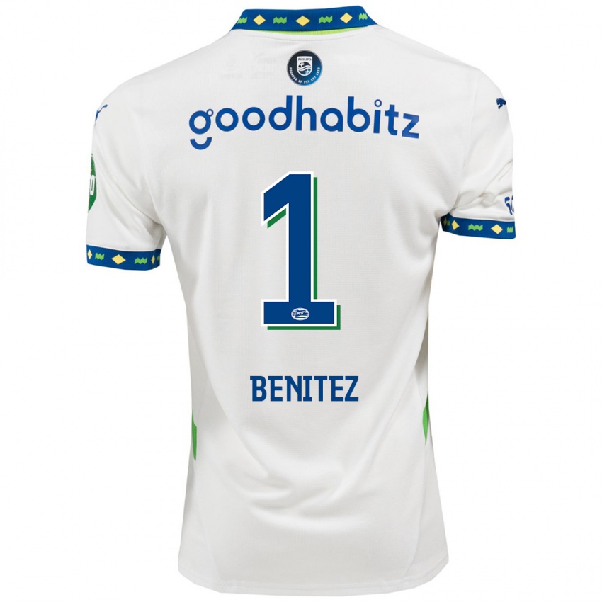 Enfant Maillot Walter Benítez #1 Blanc Bleu Foncé Troisieme 2024/25 T-Shirt Belgique