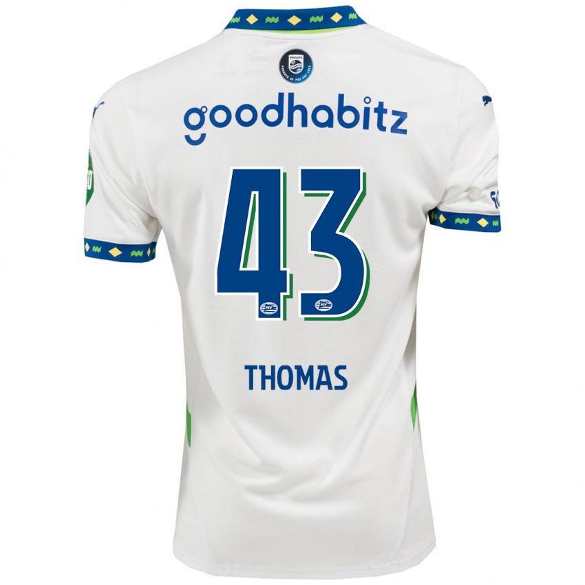 Kinder Kealyn Thomas #43 Weiß Dunkelblau Ausweichtrikot Trikot 2024/25 T-Shirt Belgien