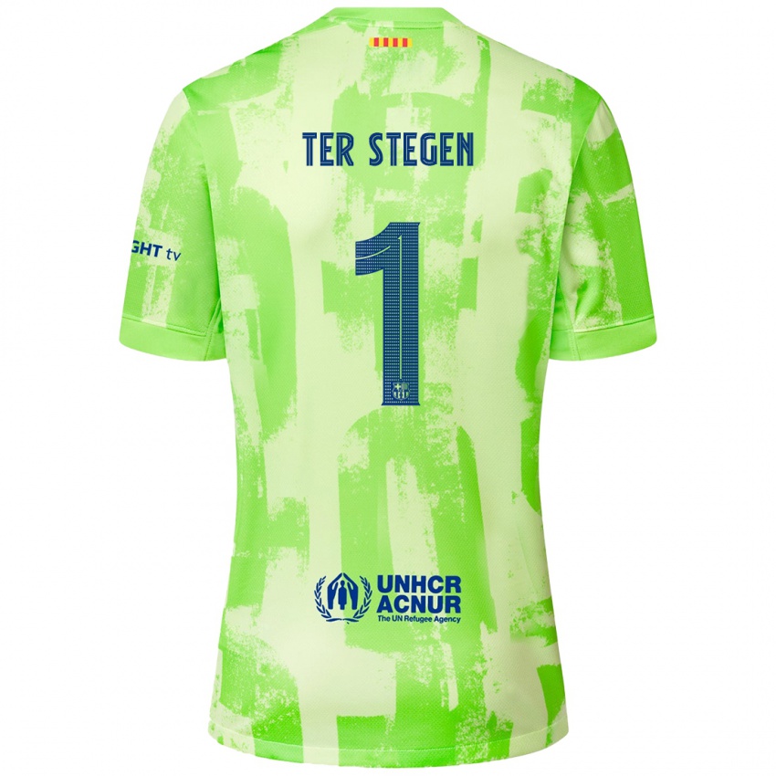 Enfant Maillot Marc-Andre Ter Stegen #1 Citron Vert Troisieme 2024/25 T-Shirt Belgique