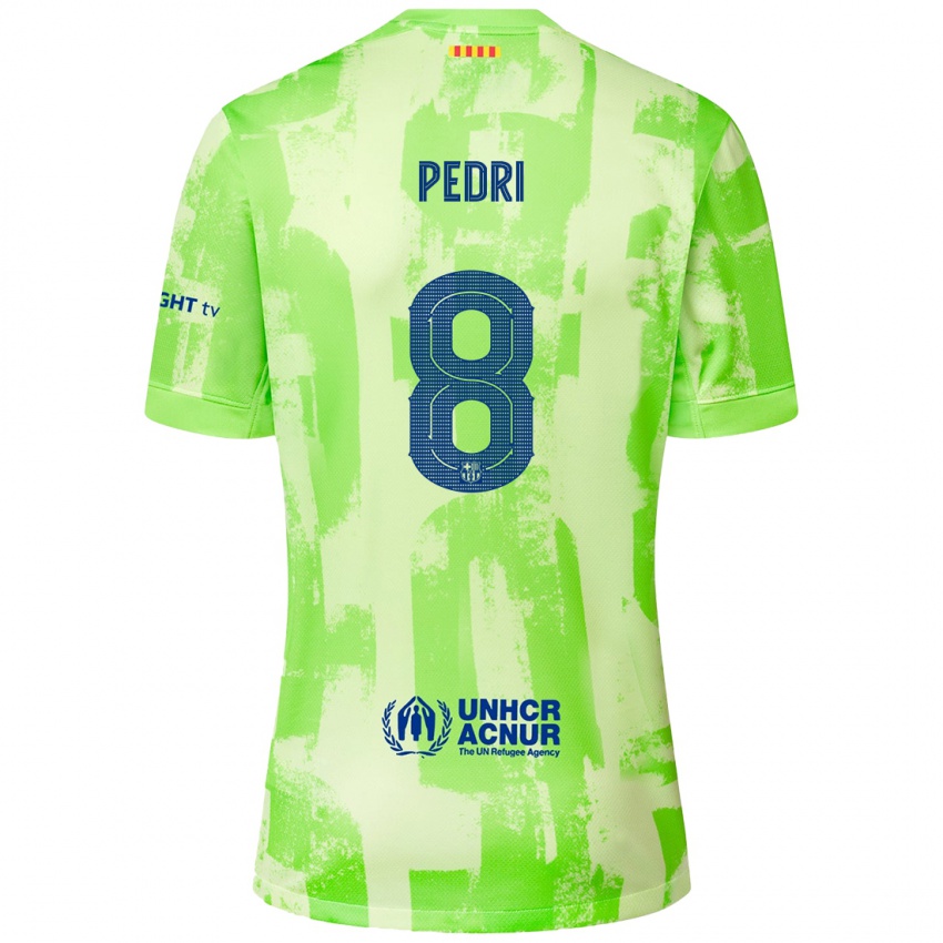 Enfant Maillot Pedri #8 Citron Vert Troisieme 2024/25 T-Shirt Belgique