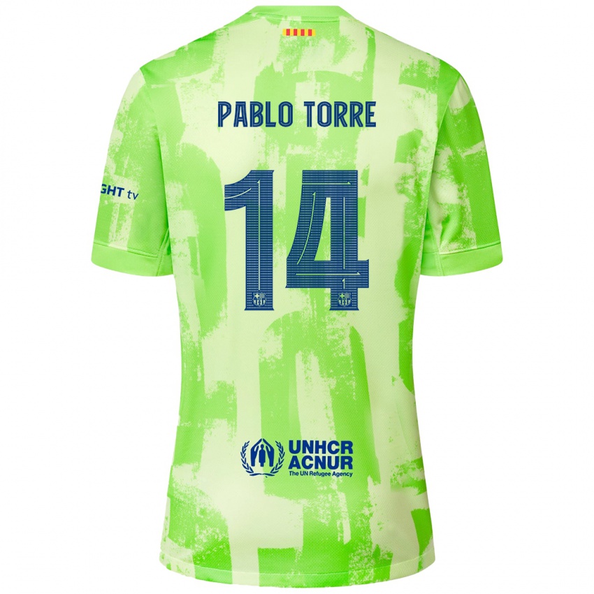 Enfant Maillot Pablo Torre #14 Citron Vert Troisieme 2024/25 T-Shirt Belgique