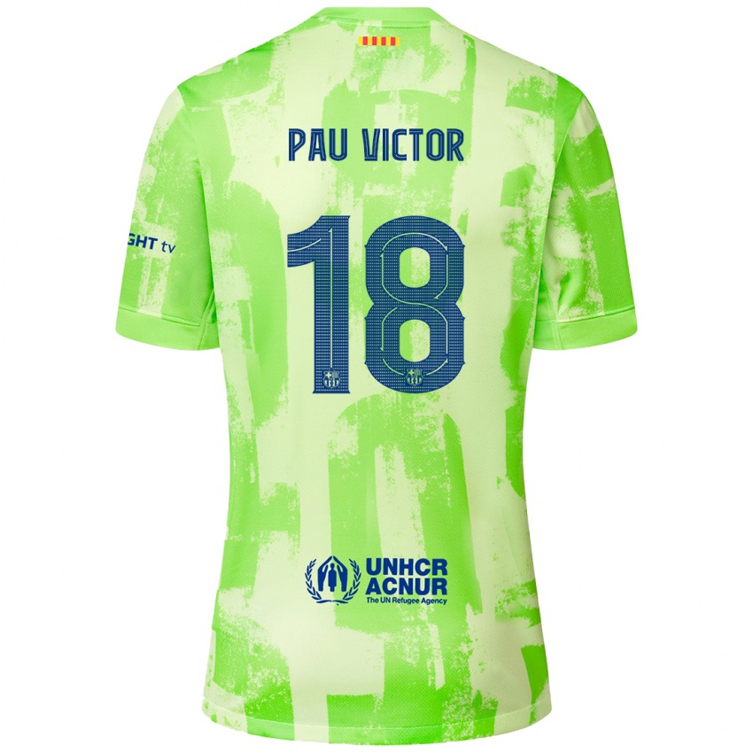 Enfant Maillot Pau Víctor #18 Citron Vert Troisieme 2024/25 T-Shirt Belgique