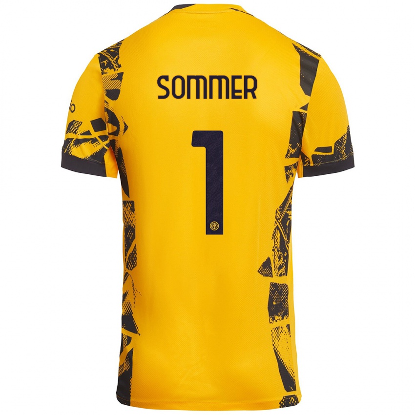 Enfant Maillot Yann Sommer #1 Doré Noir Troisieme 2024/25 T-Shirt Belgique