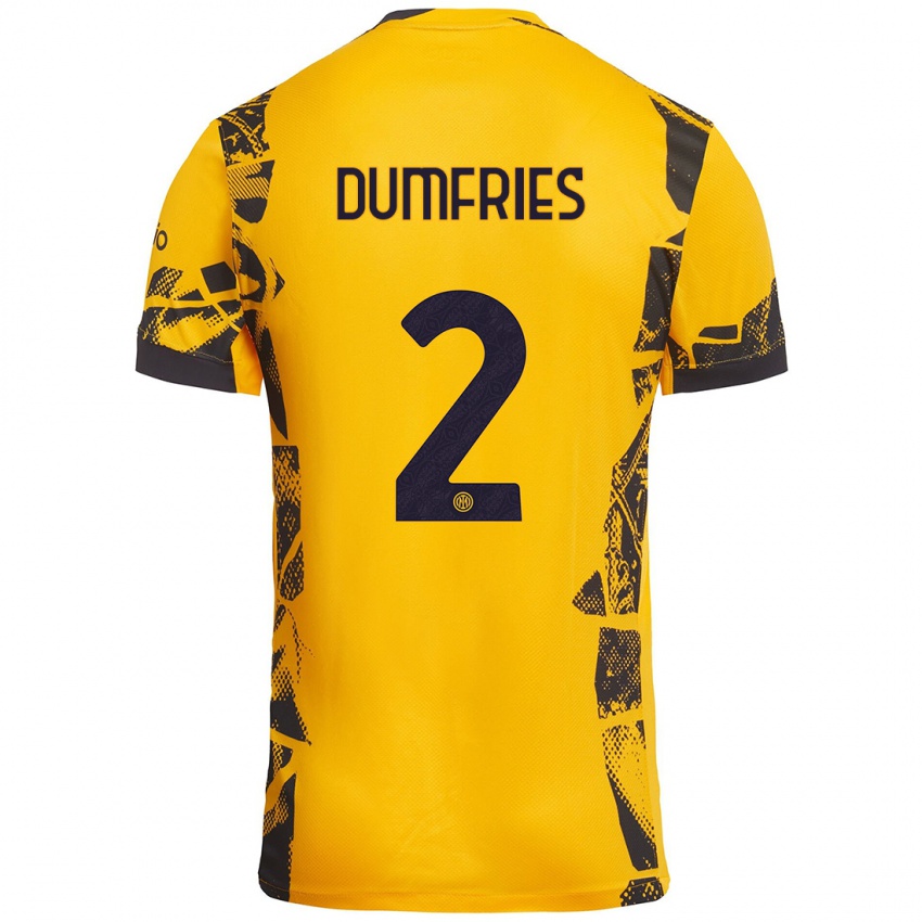 Enfant Maillot Denzel Dumfries #2 Doré Noir Troisieme 2024/25 T-Shirt Belgique