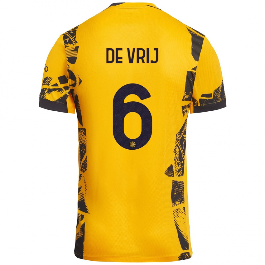 Enfant Maillot Stefan De Vrij #6 Doré Noir Troisieme 2024/25 T-Shirt Belgique