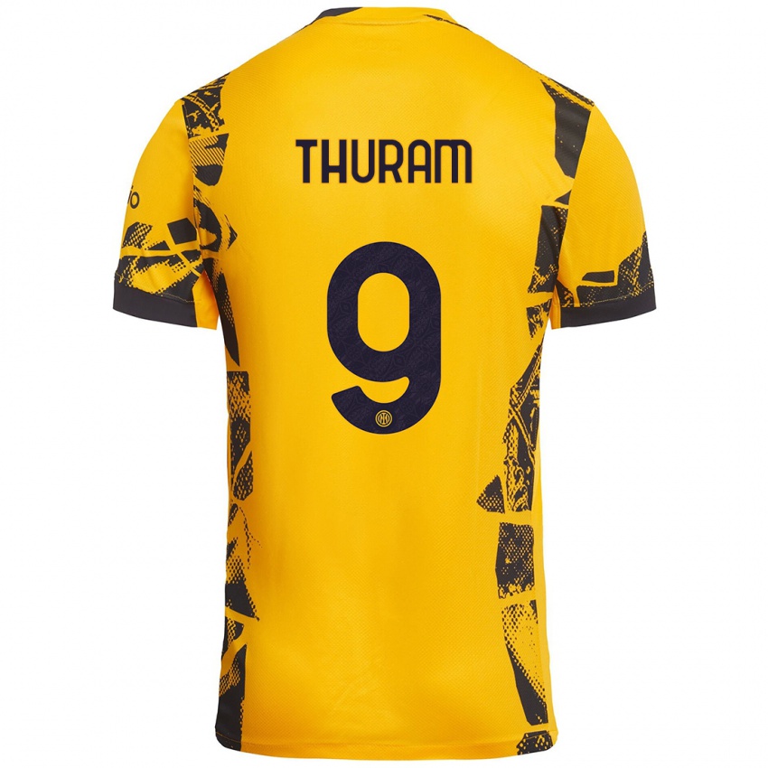 Enfant Maillot Marcus Thuram #9 Doré Noir Troisieme 2024/25 T-Shirt Belgique