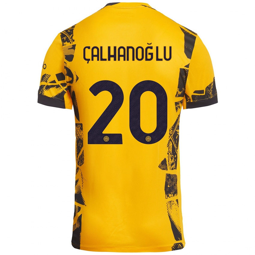 Enfant Maillot Hakan Çalhanoğlu #20 Doré Noir Troisieme 2024/25 T-Shirt Belgique