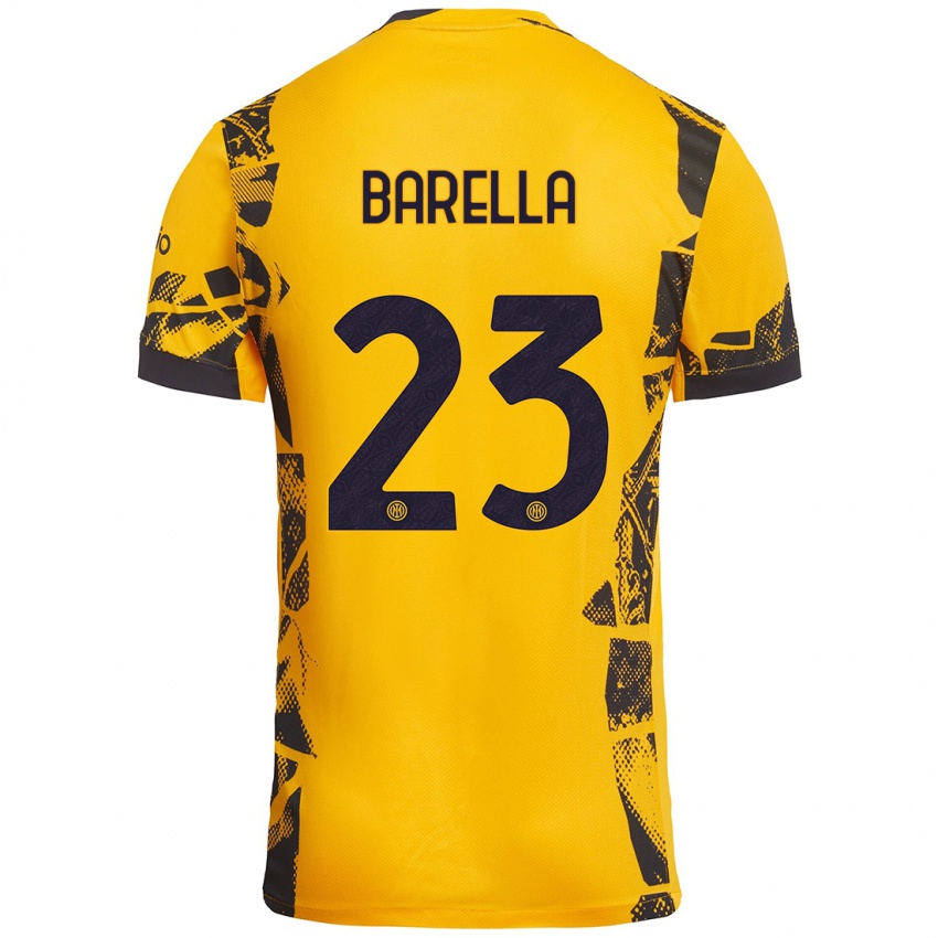 Enfant Maillot Nicolò Barella #23 Doré Noir Troisieme 2024/25 T-Shirt Belgique