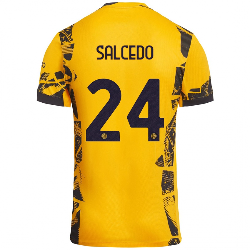 Kinderen Eddie Salcedo #24 Goud Zwart Thuisshirt Derde Tenue 2024/25 T-Shirt België