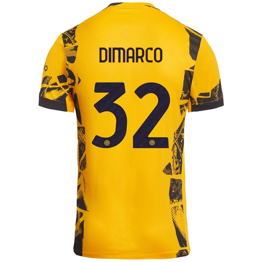 Enfant Maillot Federico Dimarco #32 Doré Noir Troisieme 2024/25 T-Shirt Belgique