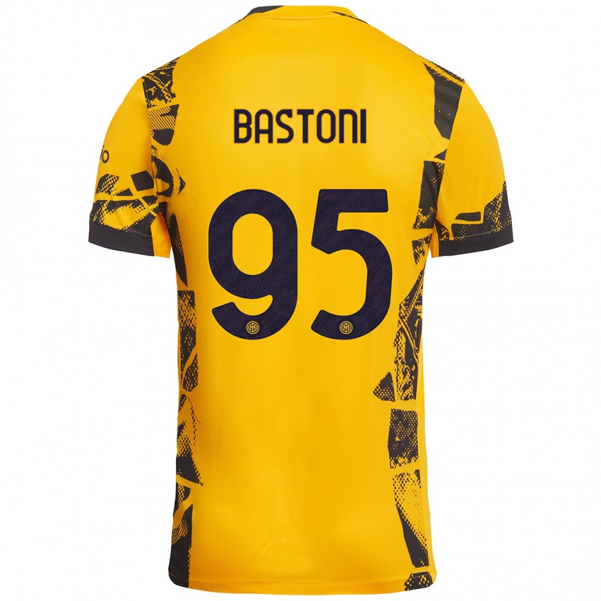 Enfant Maillot Alessandro Bastoni #95 Doré Noir Troisieme 2024/25 T-Shirt Belgique