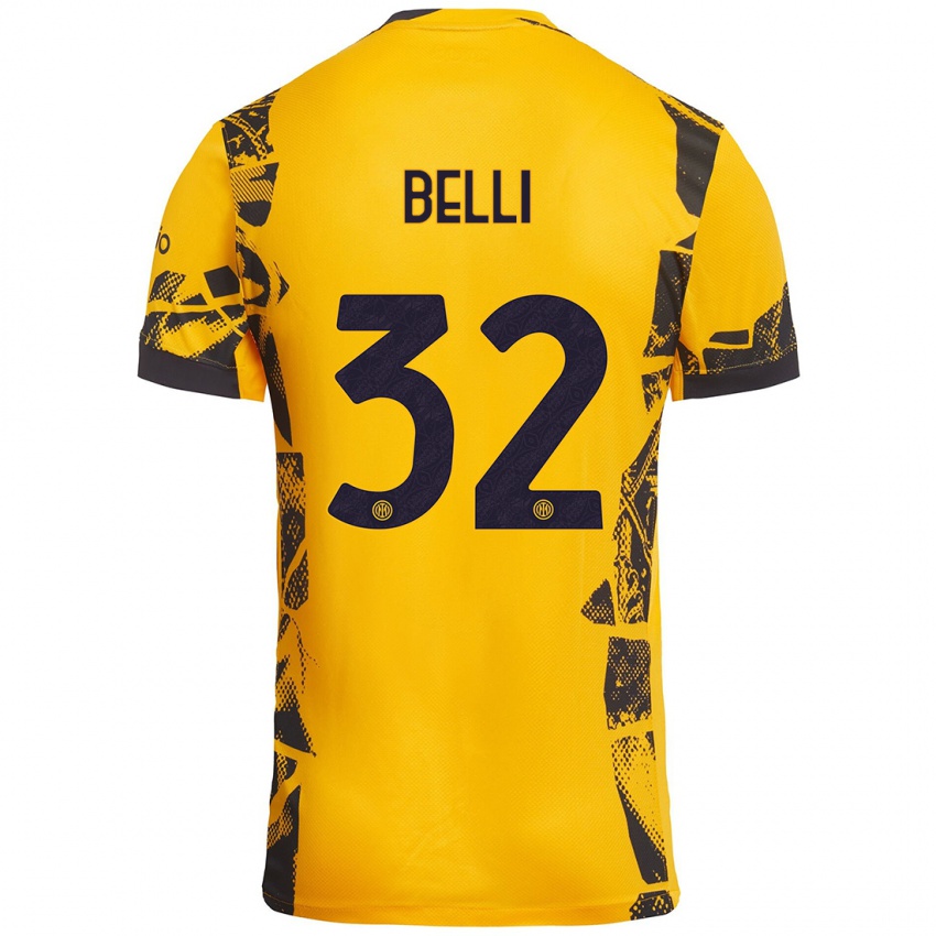 Enfant Maillot Elena Belli #32 Doré Noir Troisieme 2024/25 T-Shirt Belgique