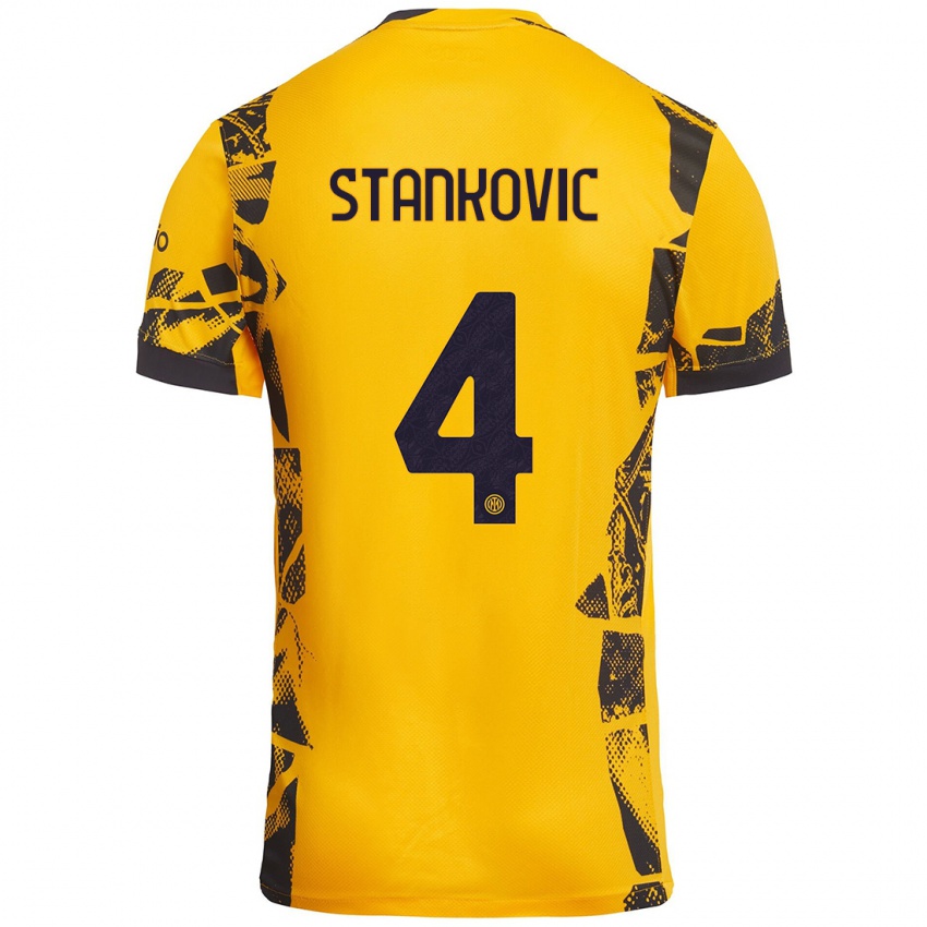 Enfant Maillot Aleksandar Stankovic #4 Doré Noir Troisieme 2024/25 T-Shirt Belgique