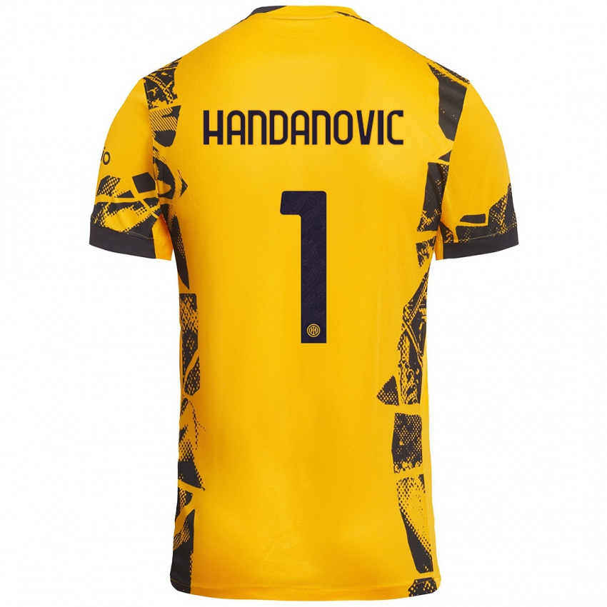 Enfant Maillot Samir Handanovic #1 Doré Noir Troisieme 2024/25 T-Shirt Belgique