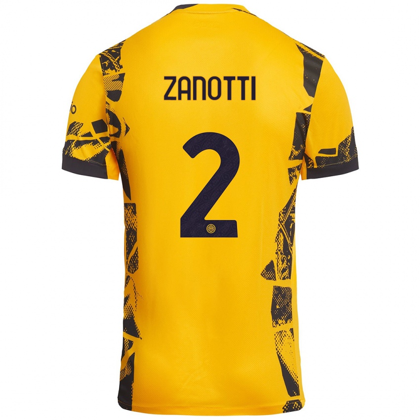 Enfant Maillot Mattia Zanotti #2 Doré Noir Troisieme 2024/25 T-Shirt Belgique