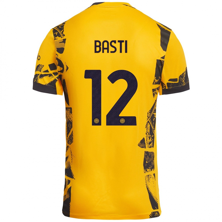 Enfant Maillot Matteo Basti #12 Doré Noir Troisieme 2024/25 T-Shirt Belgique