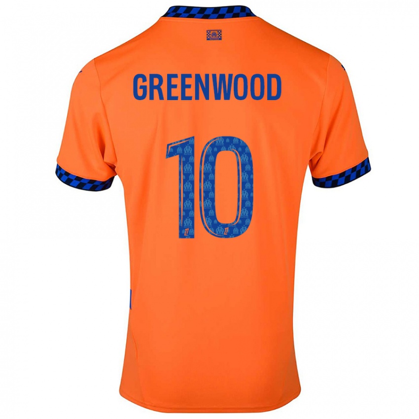 Enfant Maillot Mason Greenwood #10 Orange Bleu Foncé Troisieme 2024/25 T-Shirt Belgique