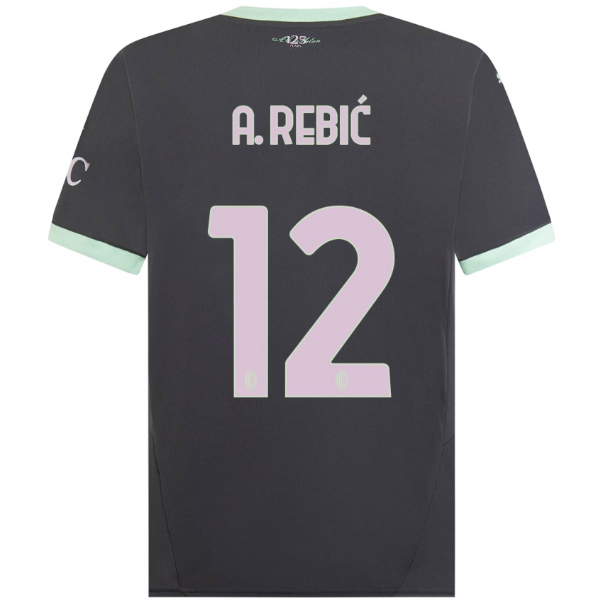 Kinderen Ante Rebic #12 Grijs Thuisshirt Derde Tenue 2024/25 T-Shirt België