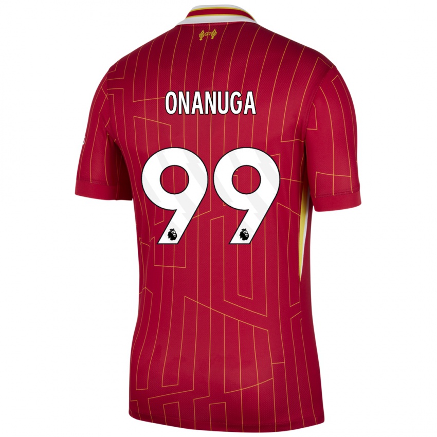 Homme Maillot Fola Onanuga #99 Rouge Jaune Blanc Tenues Domicile 2024/25 T-Shirt Belgique