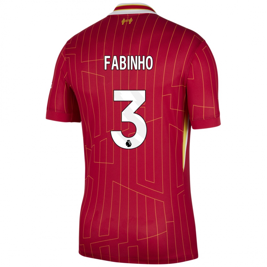 Homme Maillot Fabinho #3 Rouge Jaune Blanc Tenues Domicile 2024/25 T-Shirt Belgique