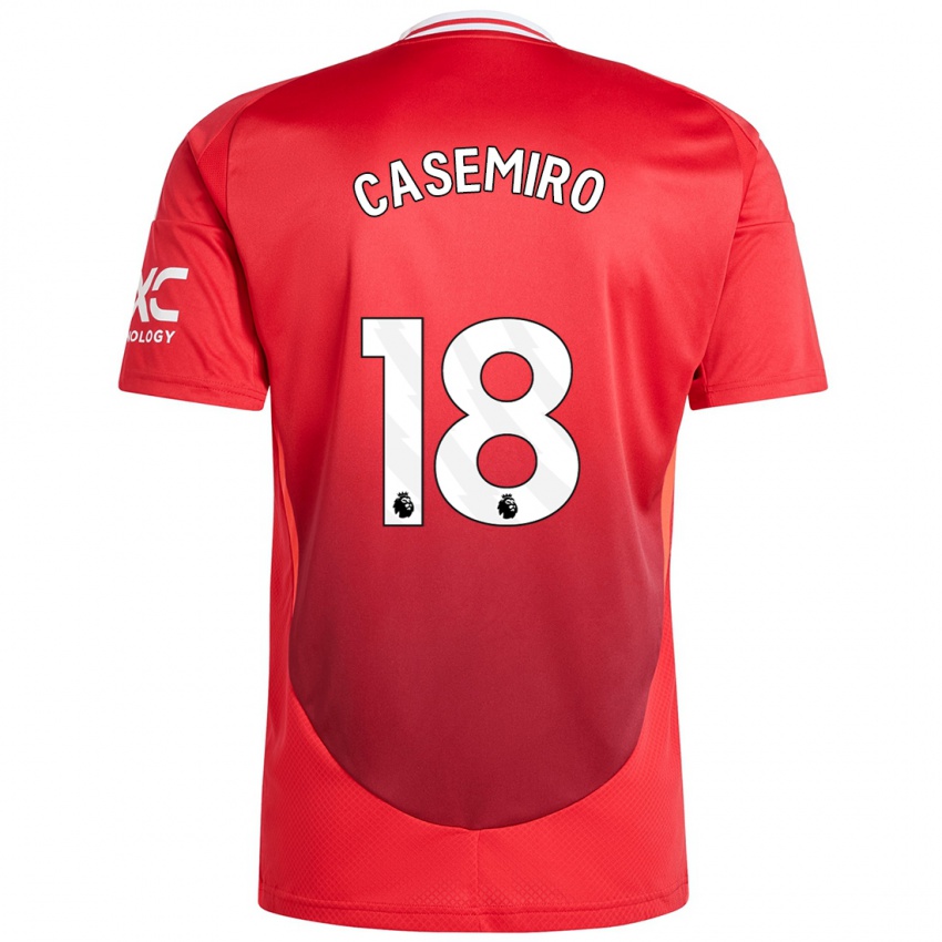 Homme Maillot Casemiro #18 Rouge Vif Tenues Domicile 2024/25 T-Shirt Belgique