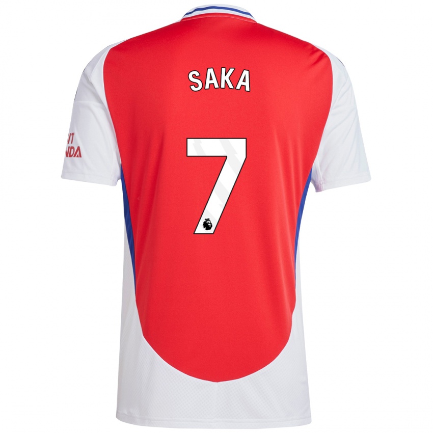 Homme Maillot Bukayo Saka #7 Rouge Blanc Tenues Domicile 2024/25 T-Shirt Belgique