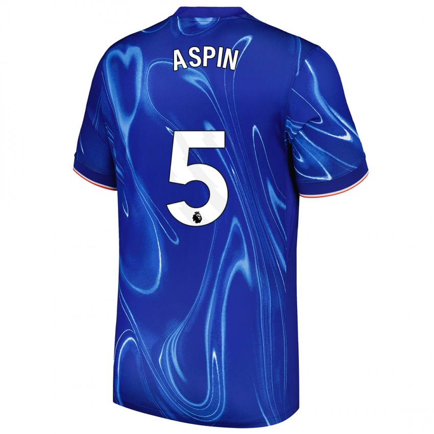 Homme Maillot Brooke Aspin #5 Bleu Blanc Tenues Domicile 2024/25 T-Shirt Belgique